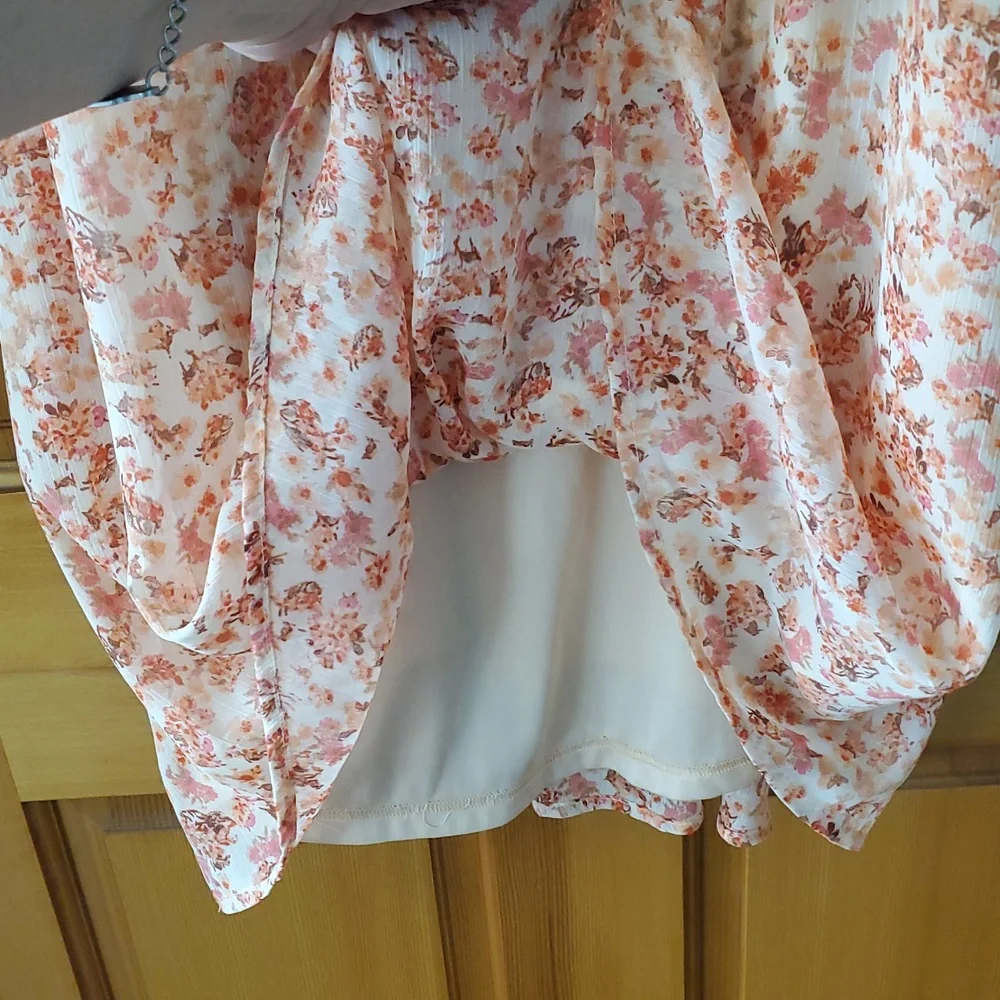 ARULA‎ Peach Pink Rust Floral Mini Dress Size X